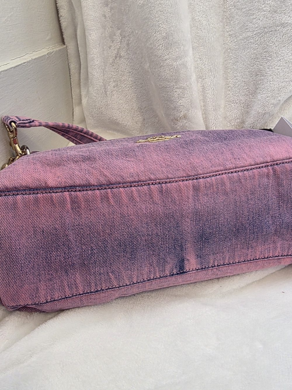 Custom Hand-Dyed Pink Coach Laurel Shoulder Bag | Reworked Denim with Charms - Picture 2 of 15